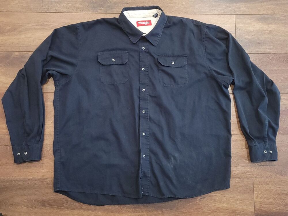 Wrangler Mens 3XL Black Long Sleeve Button Up Shirt Cotton Pockets FLAW
